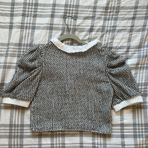 Zara Poplin Peter Pen Collar Tweed Top - Picture 4 of 6